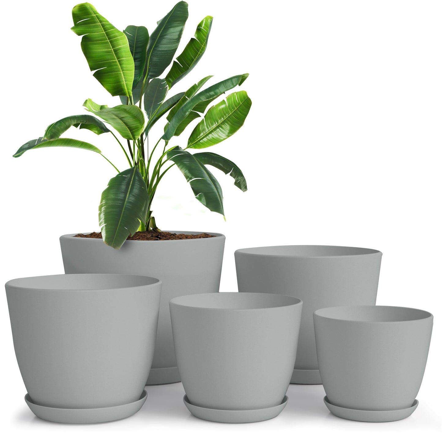 Utopia Home Plant Pots Indoor with Drainage Holes – Set of 5 White Plastic Flower Pots (7/6.6/6/5.3/4.8 Inch) – Modern Planters for Indoor Plants, Room & Office Décor, Great Stocking Stuffers