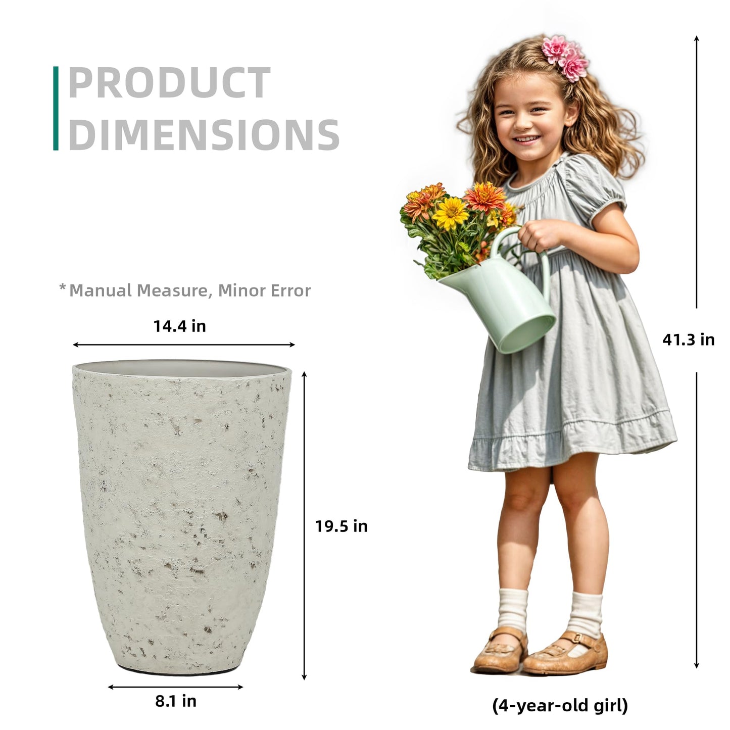 Autodaya 22" Urn Planters Outdoor Planter for Plants Set of 2 Timeless Plastic Large Flower Pot with Drainage Hole Terrazzo White Garden Pots for Porch, Patio Christmas Decor