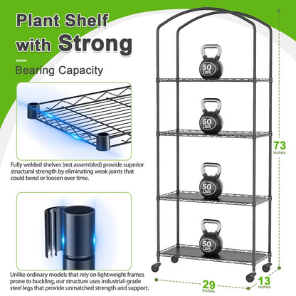 Walk-in Greenhouse with Height-Adjustable Shelves, Heavy Duty Green House for Outdoors/Indoors, Heavy-Duty Steel Frame & Thickened PVC Cover, 82"x57"x55.5", Black