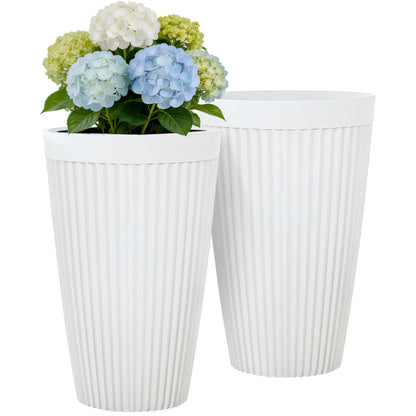 Autodaya 22" Urn Planters Outdoor Planter for Plants Set of 2 Timeless Plastic Large Flower Pot with Drainage Hole Terrazzo White Garden Pots for Porch, Patio Christmas Decor