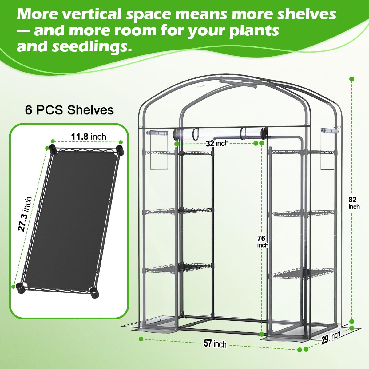 Walk-in Greenhouse with Height-Adjustable Shelves, Heavy Duty Green House for Outdoors/Indoors, Heavy-Duty Steel Frame & Thickened PVC Cover, 82"x57"x55.5", Black