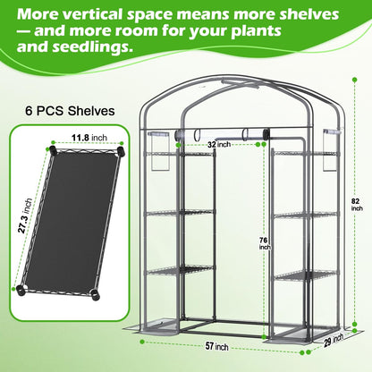 Walk-in Greenhouse with Height-Adjustable Shelves, Heavy Duty Green House for Outdoors/Indoors, Heavy-Duty Steel Frame & Thickened PVC Cover, 82"x57"x55.5", Black