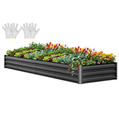 YITAHOME 8x4x1.5ft 2pcs Large Raised Garden Bed Kit, Galvanized Metal Planter Box with Gloves, Outdoor Above Ground Planters for Plants Vegetables Flowers, Silver