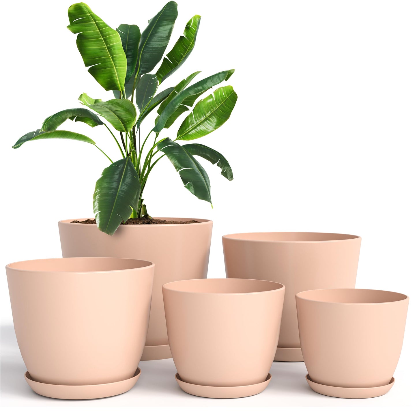 Utopia Home Plant Pots Indoor with Drainage Holes – Set of 5 White Plastic Flower Pots (7/6.6/6/5.3/4.8 Inch) – Modern Planters for Indoor Plants, Room & Office Décor, Great Stocking Stuffers