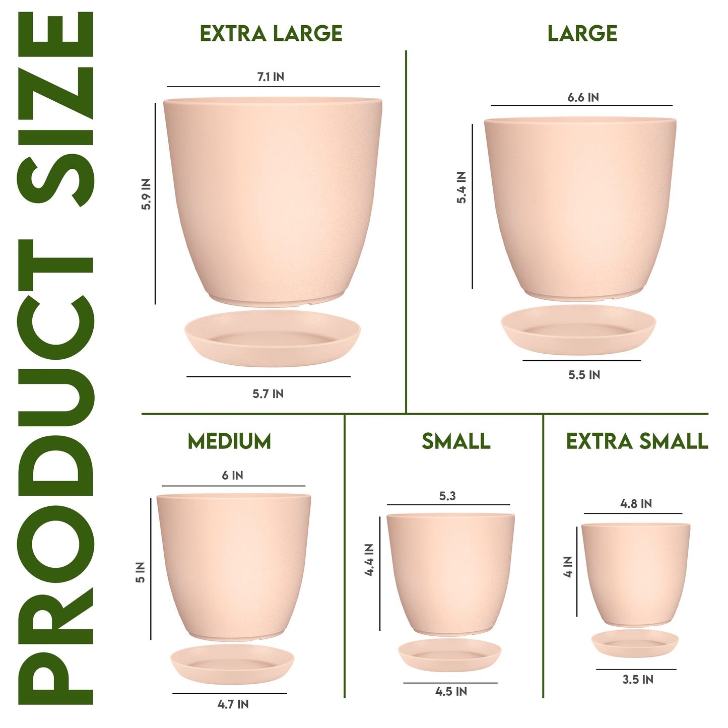 Utopia Home Plant Pots Indoor with Drainage Holes – Set of 5 White Plastic Flower Pots (7/6.6/6/5.3/4.8 Inch) – Modern Planters for Indoor Plants, Room & Office Décor, Great Stocking Stuffers