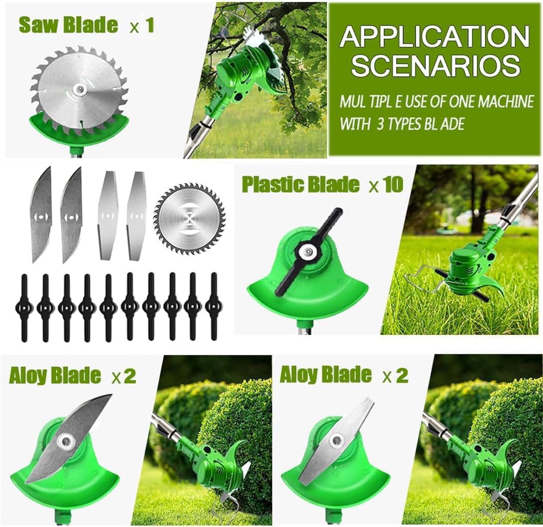 Weed Wacker - Electric Weed Wacker Cordless Trimmer. 4 in 1 Stringless Lightweight Weed Cutter/Grass Cutter/Lawn Edger.There are 4 Different Blades,Suitable for Gardens, patios (Black)