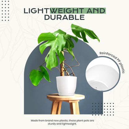 Utopia Home Plant Pots Indoor with Drainage Holes – Set of 5 White Plastic Flower Pots (7/6.6/6/5.3/4.8 Inch) – Modern Planters for Indoor Plants, Room & Office Décor, Great Stocking Stuffers