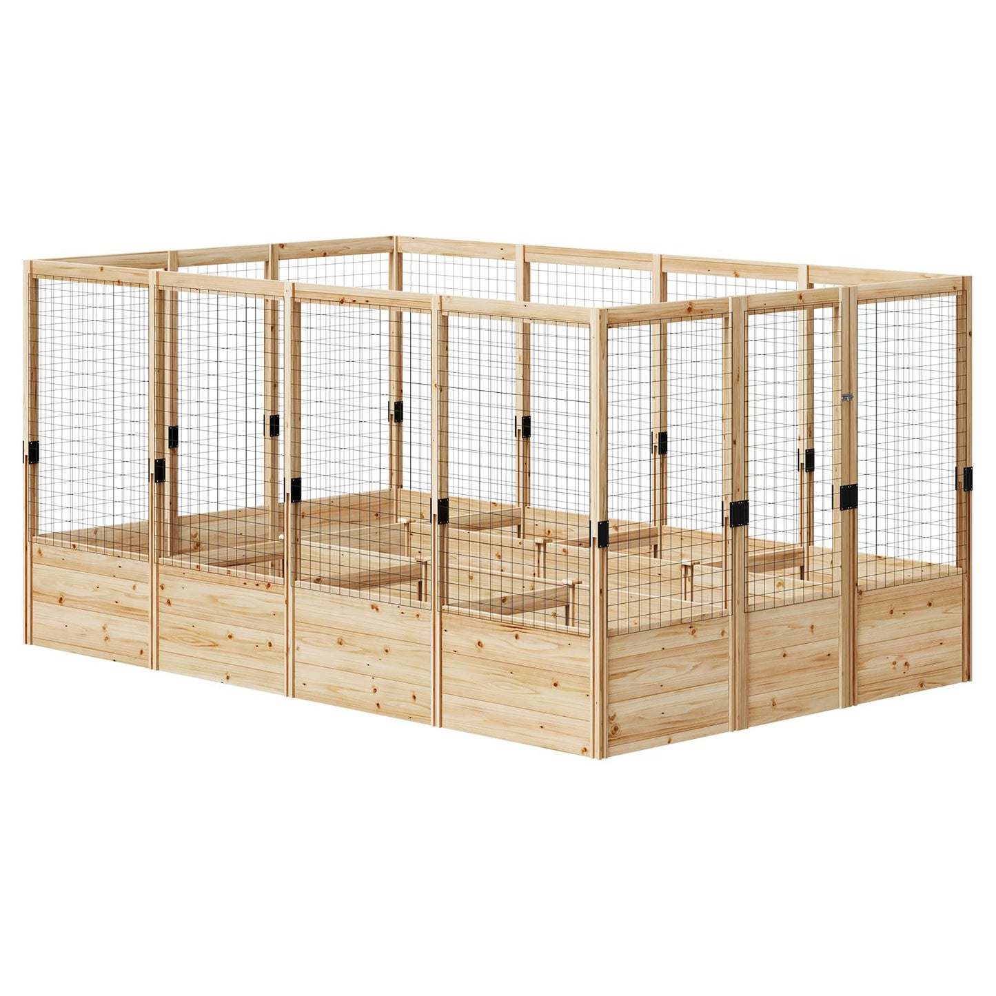 AMERLIFE Raised Garden Bed with Deer Proof Fence, 7.5Wx17Dx6H Outdoor Wooden Raised Garden Bed Planter with 19" Depth Planter Box