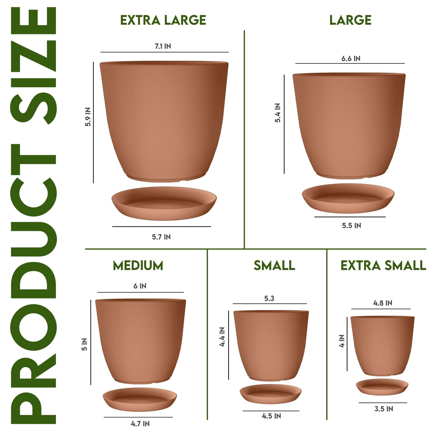 Utopia Home Plant Pots Indoor with Drainage Holes – Set of 5 White Plastic Flower Pots (7/6.6/6/5.3/4.8 Inch) – Modern Planters for Indoor Plants, Room & Office Décor, Great Stocking Stuffers