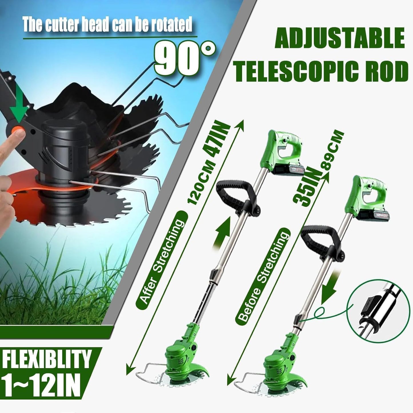 Weed Wacker - Electric Weed Wacker Cordless Trimmer. 4 in 1 Stringless Lightweight Weed Cutter/Grass Cutter/Lawn Edger.There are 4 Different Blades,Suitable for Gardens, patios (Black)