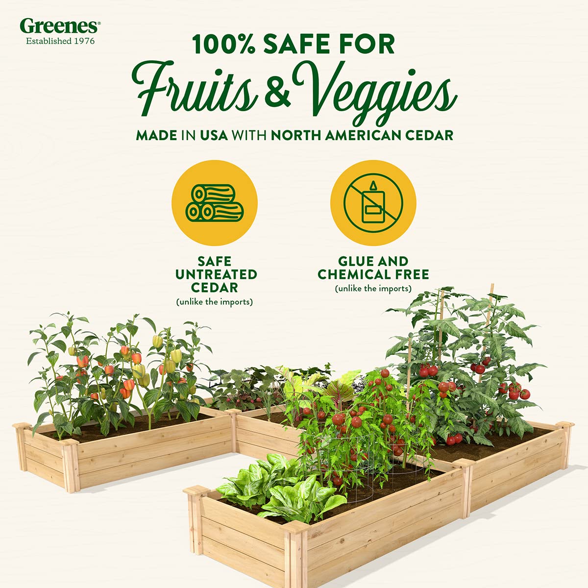 Greenes Fence Premium Cedar Raised Garden Bed with CritterGuard Fence System, 8' x 8' x 10.5" (3/4" Thick) U-Shaped Bed - Made in USA with North American Cedar