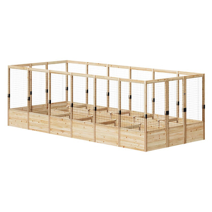 AMERLIFE Raised Garden Bed with Deer Proof Fence, 7.5Wx17Dx6H Outdoor Wooden Raised Garden Bed Planter with 19" Depth Planter Box