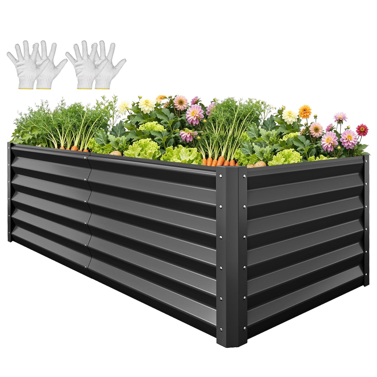 YITAHOME 8x4x1.5ft 2pcs Large Raised Garden Bed Kit, Galvanized Metal Planter Box with Gloves, Outdoor Above Ground Planters for Plants Vegetables Flowers, Silver