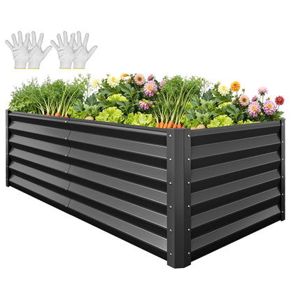 YITAHOME 8x4x1.5ft 2pcs Large Raised Garden Bed Kit, Galvanized Metal Planter Box with Gloves, Outdoor Above Ground Planters for Plants Vegetables Flowers, Silver