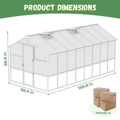 Jocoevol 6x12FT Greenhouse for Outdoors, Wooden Frame Polycarbonate Green House w/ Adjustable Roof Vent and Lockable Door Handle, Walk-in Greenhouses for Outside Garden Backyard