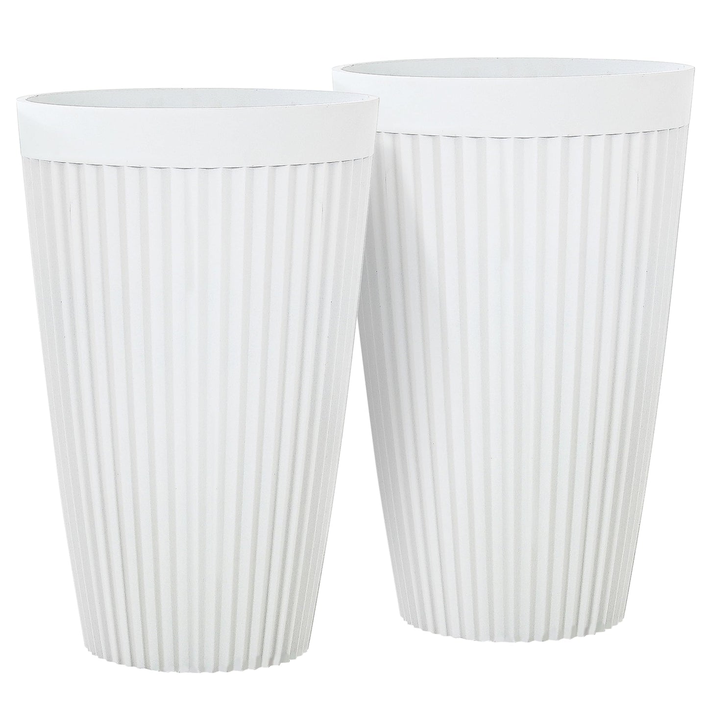 Autodaya 22" Urn Planters Outdoor Planter for Plants Set of 2 Timeless Plastic Large Flower Pot with Drainage Hole Terrazzo White Garden Pots for Porch, Patio Christmas Decor