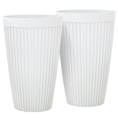 Autodaya 22" Urn Planters Outdoor Planter for Plants Set of 2 Timeless Plastic Large Flower Pot with Drainage Hole Terrazzo White Garden Pots for Porch, Patio Christmas Decor