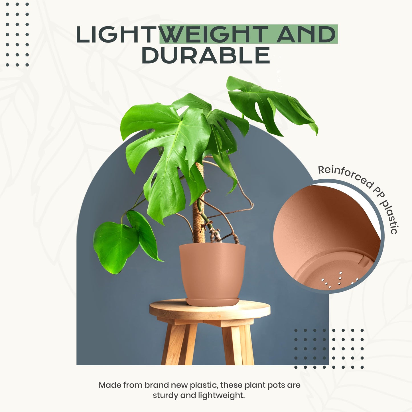 Utopia Home Plant Pots Indoor with Drainage Holes – Set of 5 White Plastic Flower Pots (7/6.6/6/5.3/4.8 Inch) – Modern Planters for Indoor Plants, Room & Office Décor, Great Stocking Stuffers