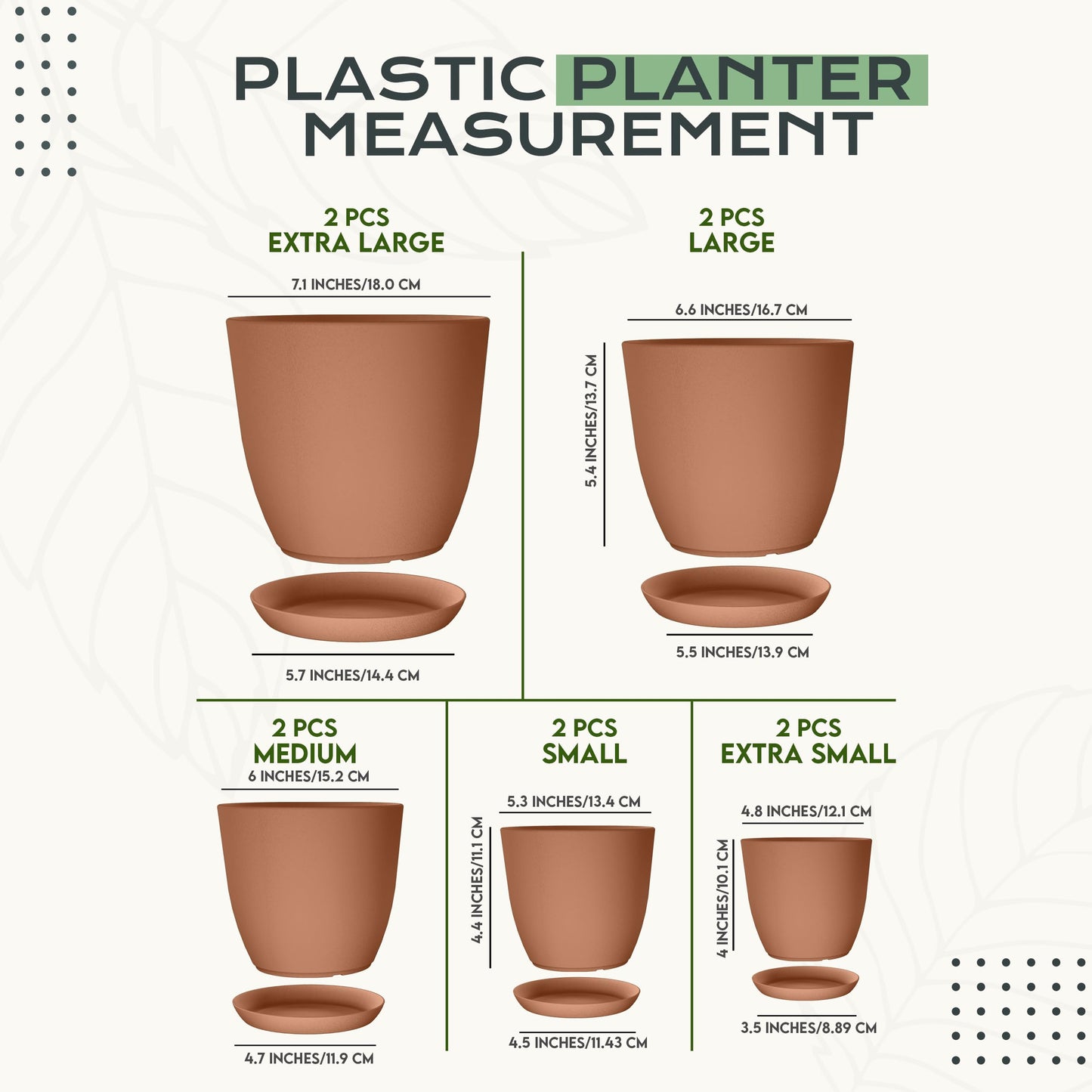 Utopia Home Plant Pots Indoor with Drainage Holes – Set of 5 White Plastic Flower Pots (7/6.6/6/5.3/4.8 Inch) – Modern Planters for Indoor Plants, Room & Office Décor, Great Stocking Stuffers