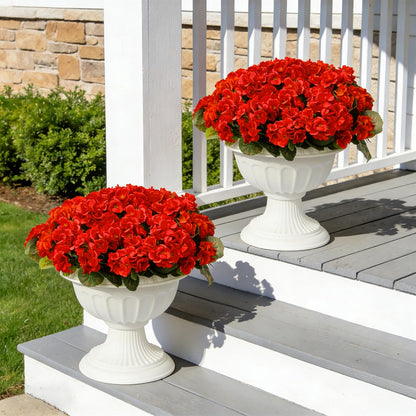 12 Bundles Artificial Geranium Fake Flowers for Outdoor UV Resistant, Outside Spring Red Flower Decoration for Home Kitchen Table Cemetery Garden Planter, Front Door Silk Faux Plants