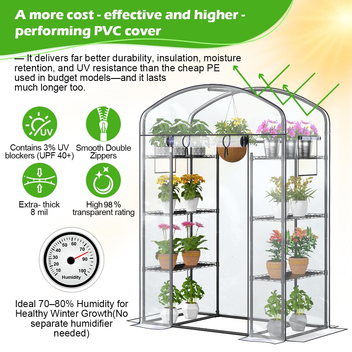 Walk-in Greenhouse with Height-Adjustable Shelves, Heavy Duty Green House for Outdoors/Indoors, Heavy-Duty Steel Frame & Thickened PVC Cover, 82"x57"x55.5", Black