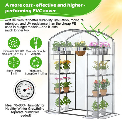 Walk-in Greenhouse with Height-Adjustable Shelves, Heavy Duty Green House for Outdoors/Indoors, Heavy-Duty Steel Frame & Thickened PVC Cover, 82"x57"x55.5", Black