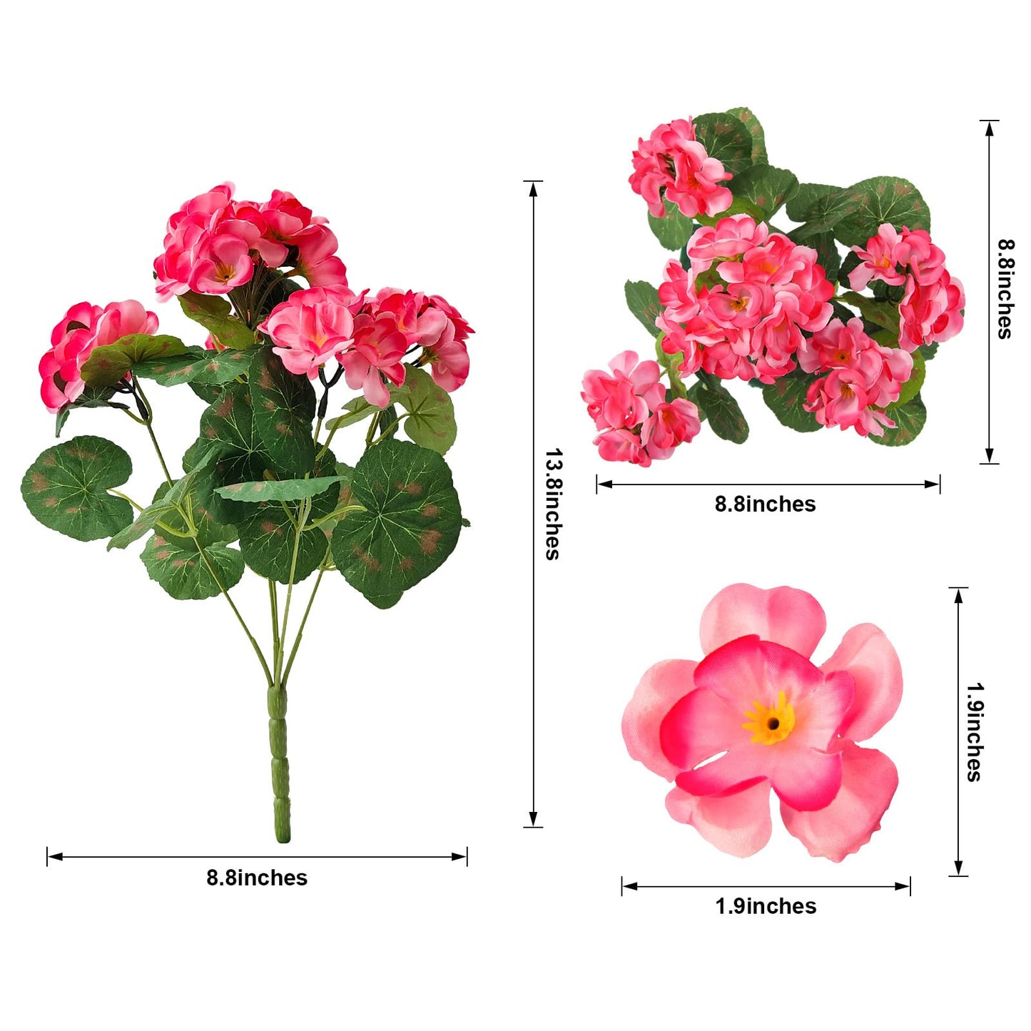 12 Bundles Artificial Geranium Fake Flowers for Outdoor UV Resistant, Outside Spring Red Flower Decoration for Home Kitchen Table Cemetery Garden Planter, Front Door Silk Faux Plants