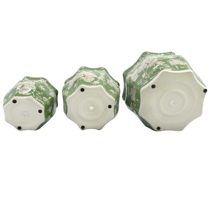 Galt International Blue & White Round Fluted Classic Floral Porcelain Ceramic Plant Flower Planter Pot Set of 3 (7.5", 10", 13") Garden Pots Chinese Asian Design