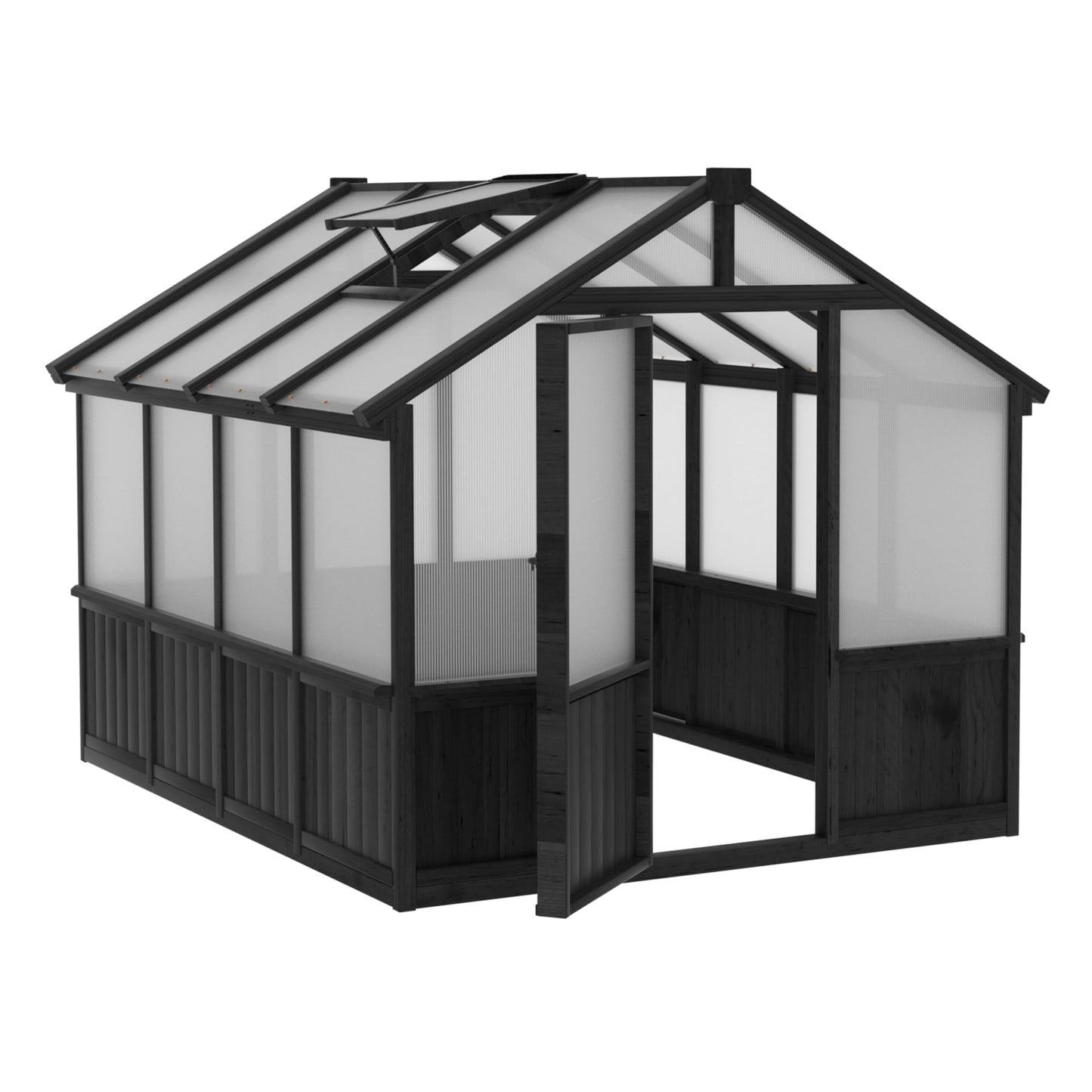 Yardenaler 8x16 FT Greenhouse for Outdoor, 6MM Thick Polycarbonate Panel Wooden Walk-in Green House with Adjustable Roof Vents and Lockable Door, Backyard Garden, Light Mocha Brown