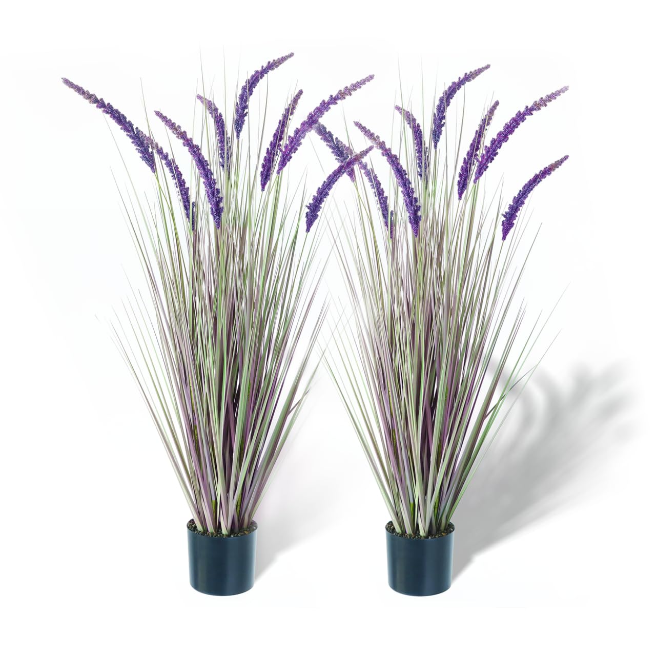 KOL 4ft 2-Pack Artificial Veronica Horsetail Reed Grass – 47in Tall Faux Purple Grass Plants in Pots, UV Resistant Fake Greenery for Indoor Outdoor Home, Office, Patio & Wedding Décor