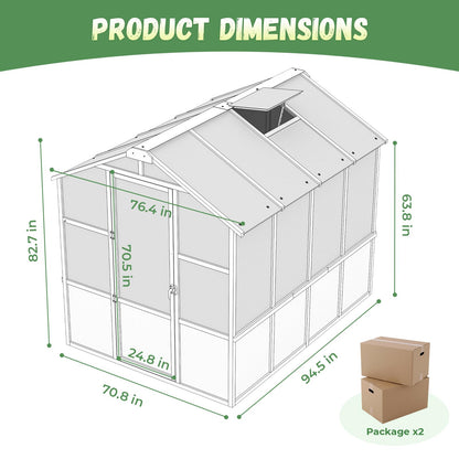 Jocoevol 6x12FT Greenhouse for Outdoors, Wooden Frame Polycarbonate Green House w/ Adjustable Roof Vent and Lockable Door Handle, Walk-in Greenhouses for Outside Garden Backyard