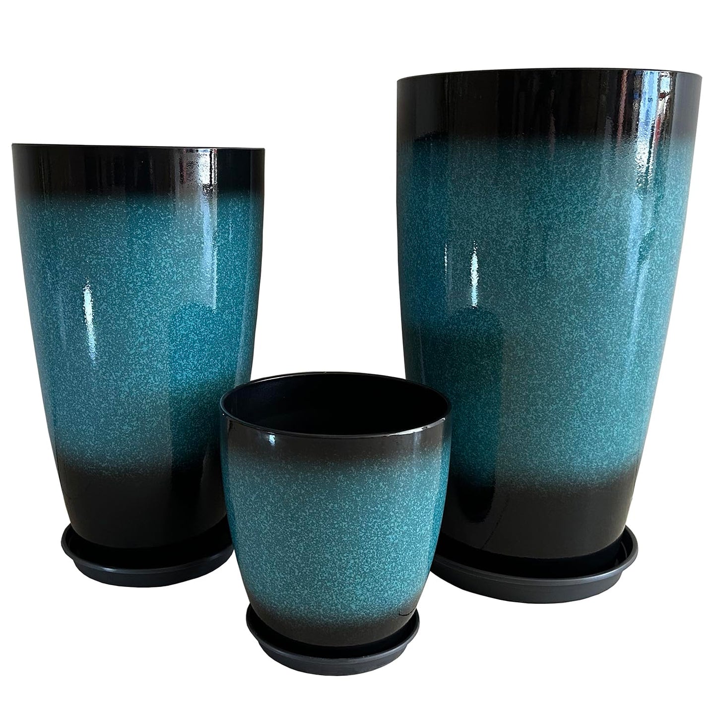 24,21,11 Inch Large Plastic Planters with Drainage Hole and Saucer - Set of 3 Tall Plant Pots Indoor Flower Pot Tall Round Planters Outdoor Large Tall Planter