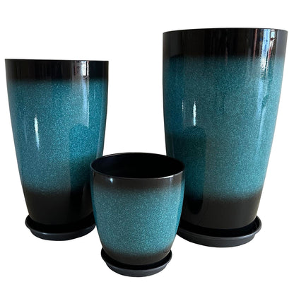 24,21,11 Inch Large Plastic Planters with Drainage Hole and Saucer - Set of 3 Tall Plant Pots Indoor Flower Pot Tall Round Planters Outdoor Large Tall Planter