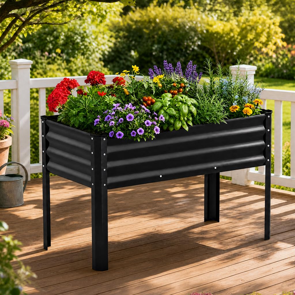 COMHOMA 2 Pack Planter Box with Trellis and Wheels, 48In Elevated Raised Garden Bed, Drainage Holes, Outdoor Lattice for Climbing Flowers, Vegetables, Patio Balcony, Brown