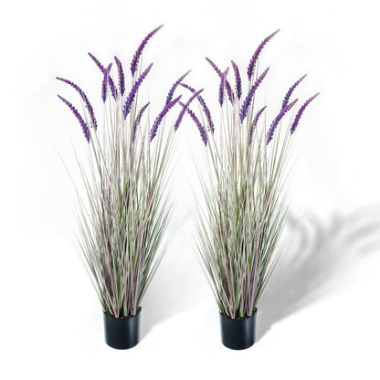 KOL 4ft 2-Pack Artificial Veronica Horsetail Reed Grass – 47in Tall Faux Purple Grass Plants in Pots, UV Resistant Fake Greenery for Indoor Outdoor Home, Office, Patio & Wedding Décor