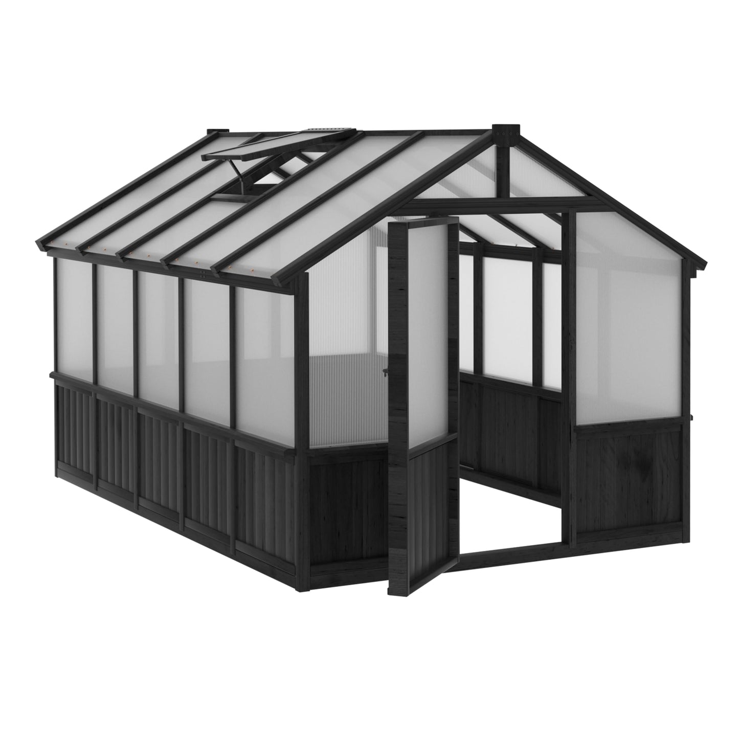Yardenaler 8x16 FT Greenhouse for Outdoor, 6MM Thick Polycarbonate Panel Wooden Walk-in Green House with Adjustable Roof Vents and Lockable Door, Backyard Garden, Light Mocha Brown