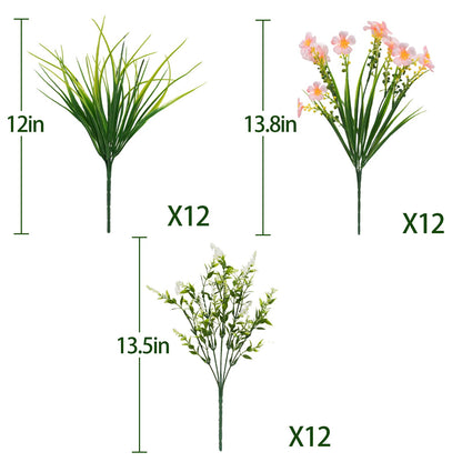 36 Pcs Artificial Flowers for Outdoors, Faux Artificial Plants UV Resistant Fake Plants Outside for Planter Porch Window Home Patio Yard Garden Decor (Mixed Purple)