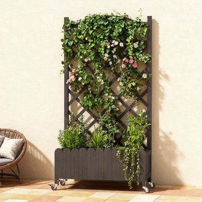 COMHOMA 2 Pack Planter Box with Trellis and Wheels, 48In Elevated Raised Garden Bed, Drainage Holes, Outdoor Lattice for Climbing Flowers, Vegetables, Patio Balcony, Brown