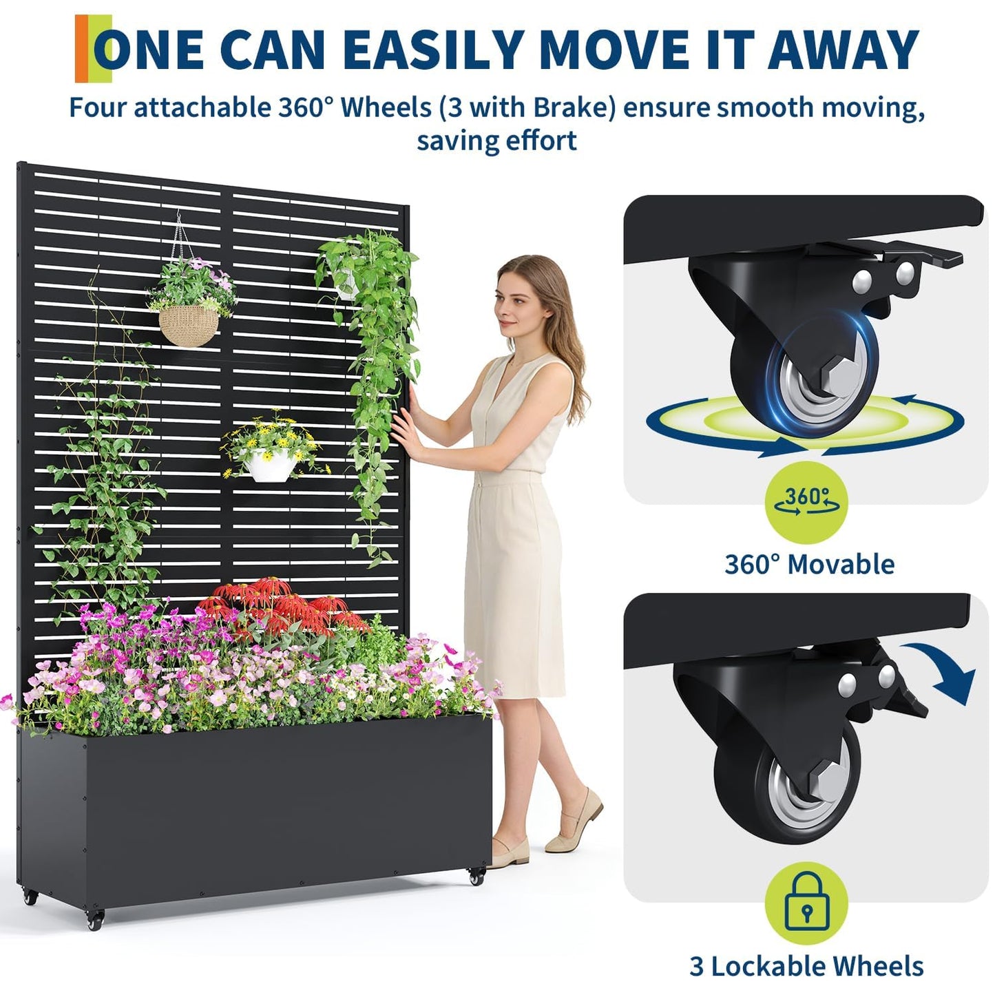 GarveeLife Metal Planter Box with Trellis, 71"x47"x16" Raised Garden Bed for Climbing Plants, Vegetables, Vines, Privacy Planters for Patio with Drainage Holes, 15.7" Deep Planting Bed