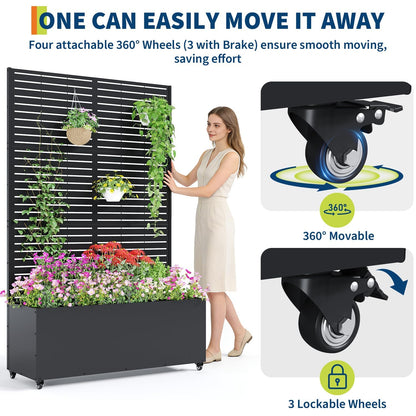 GarveeLife Metal Planter Box with Trellis, 71"x47"x16" Raised Garden Bed for Climbing Plants, Vegetables, Vines, Privacy Planters for Patio with Drainage Holes, 15.7" Deep Planting Bed