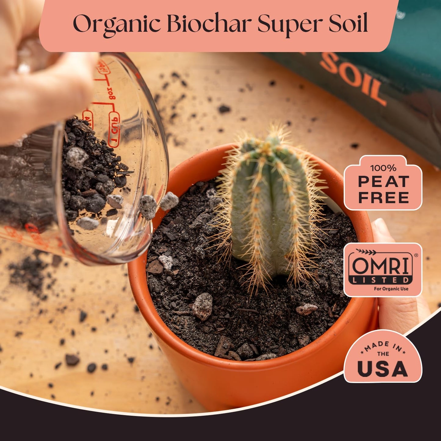 Rosy Soil Cactus Soil – Organic Succulent Potting Mix, Chunky Fast Draining, Peat-Free, Root Boosting Mix for AloeVera, Cacti, Indoor Succulents - 4qt