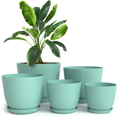 Utopia Home Plant Pots Indoor with Drainage Holes – Set of 5 White Plastic Flower Pots (7/6.6/6/5.3/4.8 Inch) – Modern Planters for Indoor Plants, Room & Office Décor, Great Stocking Stuffers