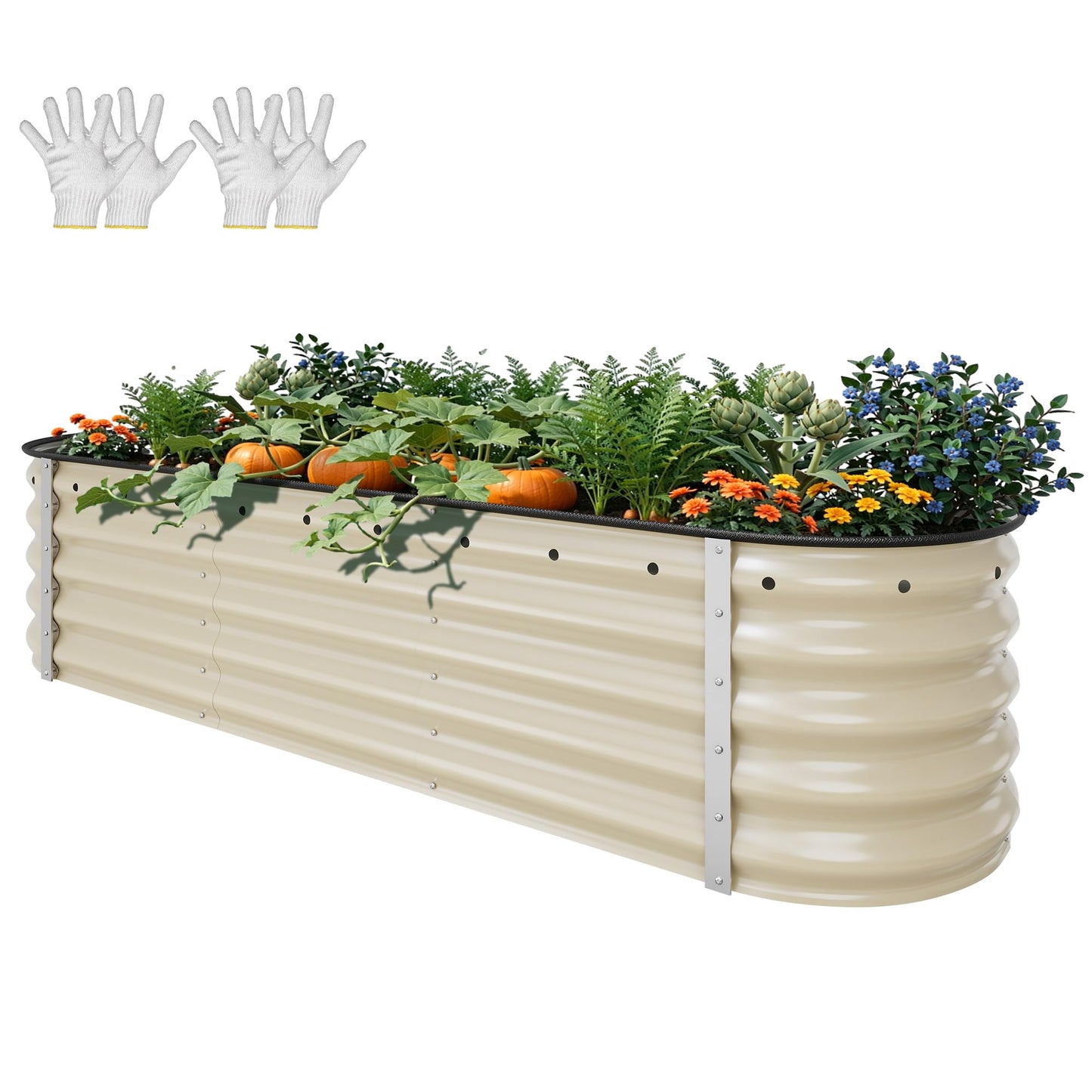 YITAHOME 8x4x1.5ft 2pcs Large Raised Garden Bed Kit, Galvanized Metal Planter Box with Gloves, Outdoor Above Ground Planters for Plants Vegetables Flowers, Silver