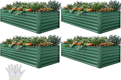 YITAHOME 6pcs 8x4x2 ft Galvanized Raised Garden Bed Kit, Large Metal Planter Box with Gloves, Safety Rubber & Support Rod, Outdoor Flower Bed for Plants Vegetables, Green