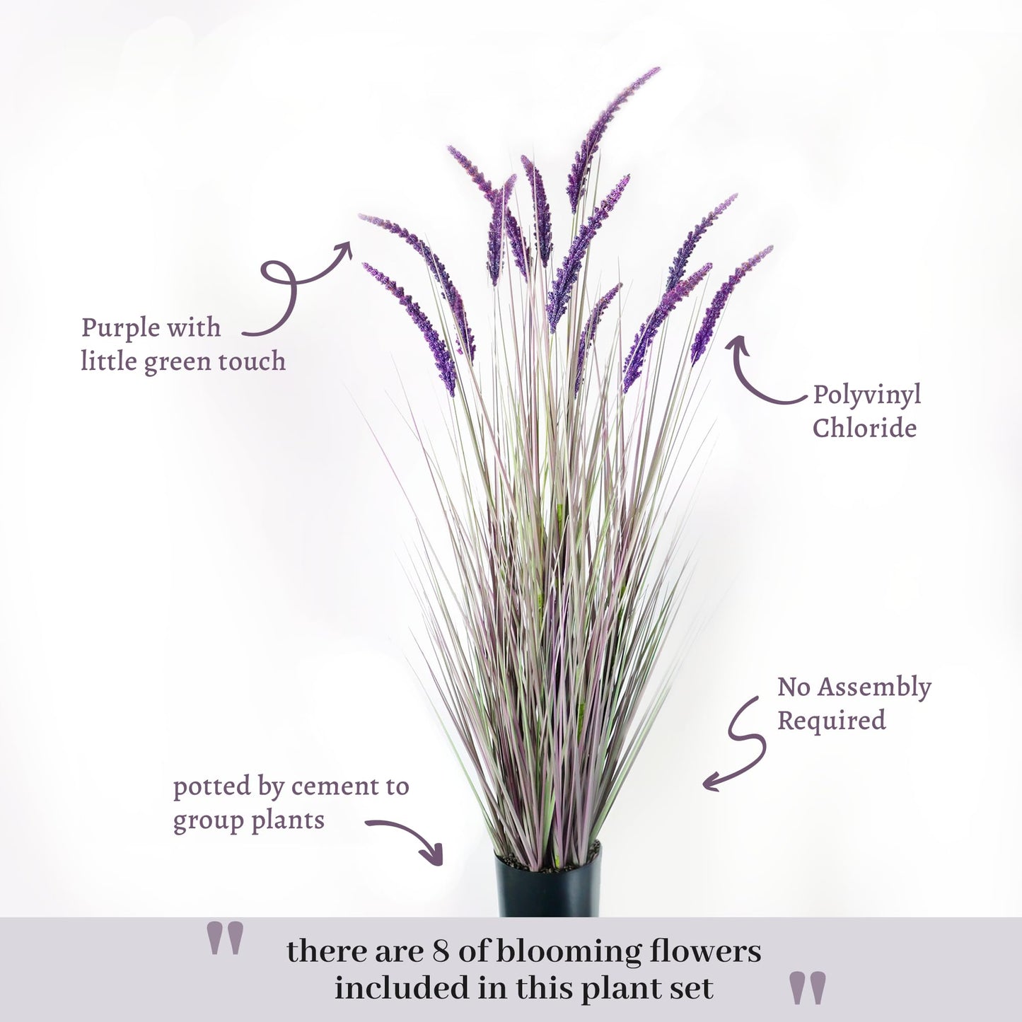 KOL 4ft 2-Pack Artificial Veronica Horsetail Reed Grass – 47in Tall Faux Purple Grass Plants in Pots, UV Resistant Fake Greenery for Indoor Outdoor Home, Office, Patio & Wedding Décor