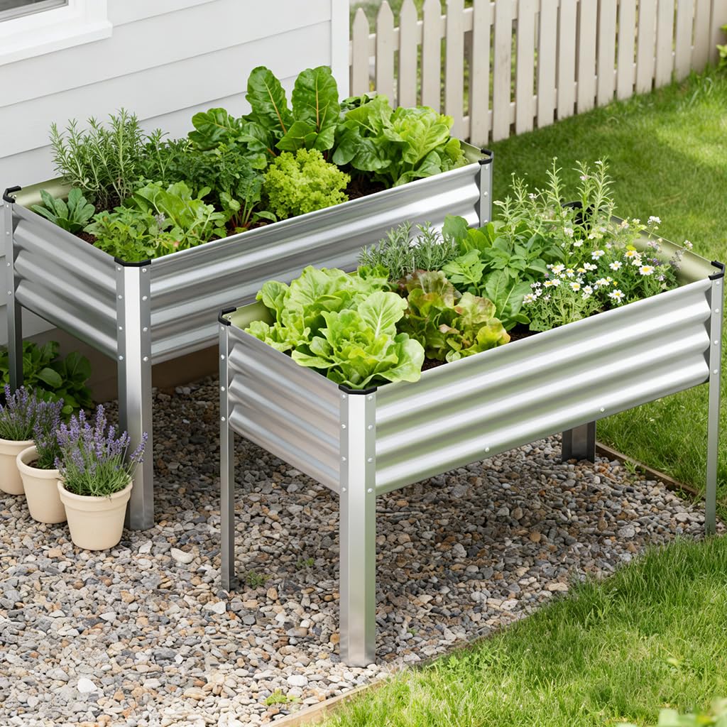 COMHOMA 2 Pack Planter Box with Trellis and Wheels, 48In Elevated Raised Garden Bed, Drainage Holes, Outdoor Lattice for Climbing Flowers, Vegetables, Patio Balcony, Brown