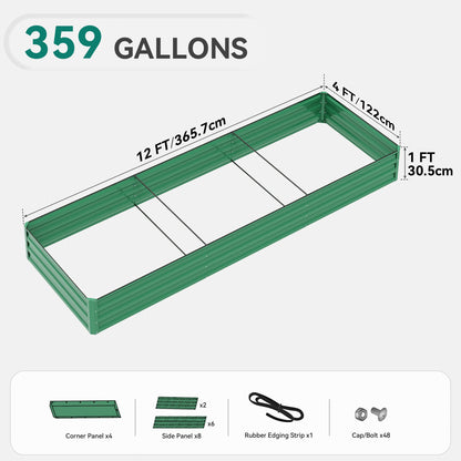 YITAHOME 6pcs 8x4x2 ft Galvanized Raised Garden Bed Kit, Large Metal Planter Box with Gloves, Safety Rubber & Support Rod, Outdoor Flower Bed for Plants Vegetables, Green
