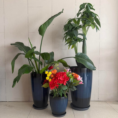 24,21,11 Inch Large Plastic Planters with Drainage Hole and Saucer - Set of 3 Tall Plant Pots Indoor Flower Pot Tall Round Planters Outdoor Large Tall Planter