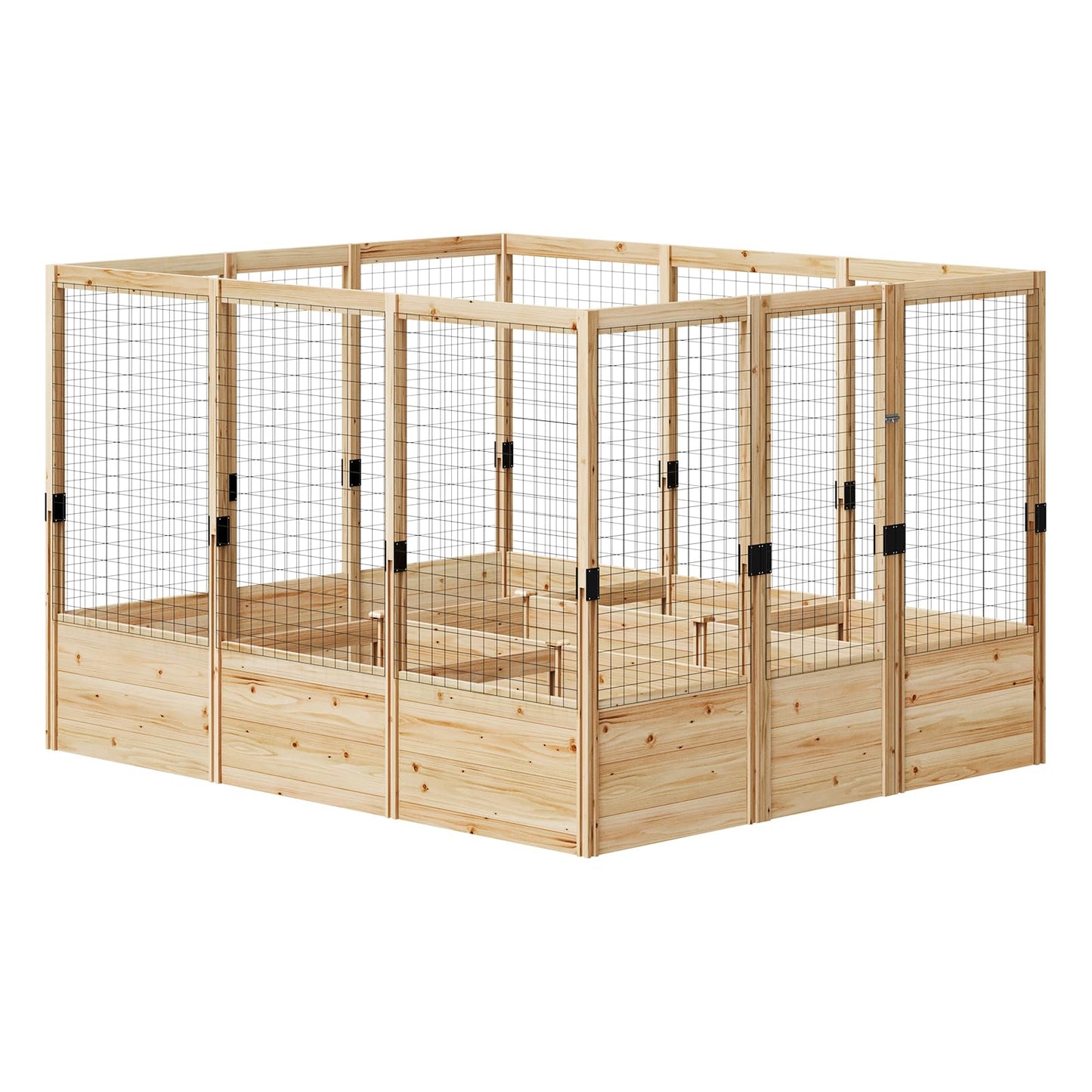 AMERLIFE Raised Garden Bed with Deer Proof Fence, 7.5Wx17Dx6H Outdoor Wooden Raised Garden Bed Planter with 19" Depth Planter Box