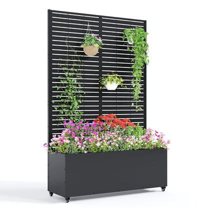 GarveeLife Metal Planter Box with Trellis, 71"x47"x16" Raised Garden Bed for Climbing Plants, Vegetables, Vines, Privacy Planters for Patio with Drainage Holes, 15.7" Deep Planting Bed